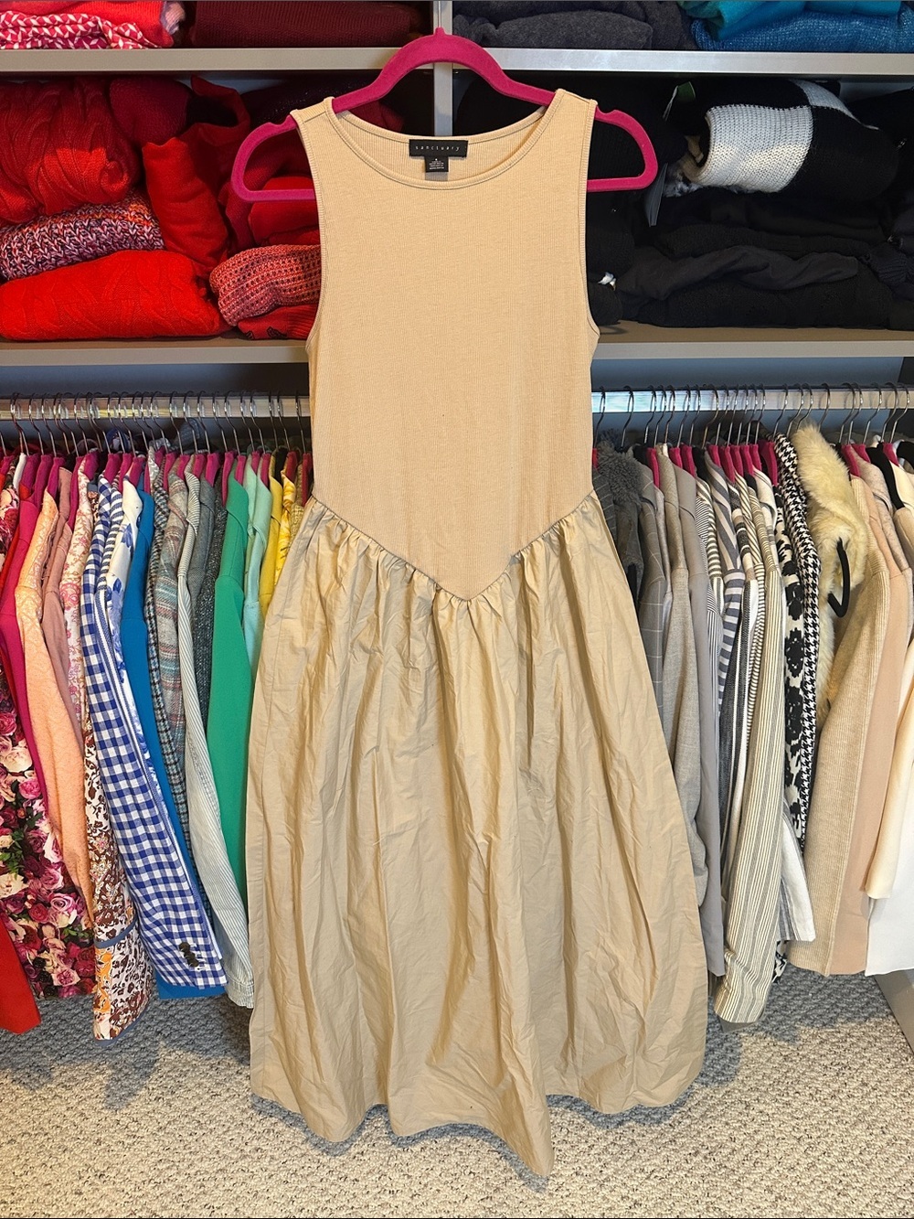 Sanctuary tan sleeveless multimedia maxi dress size S NWOT